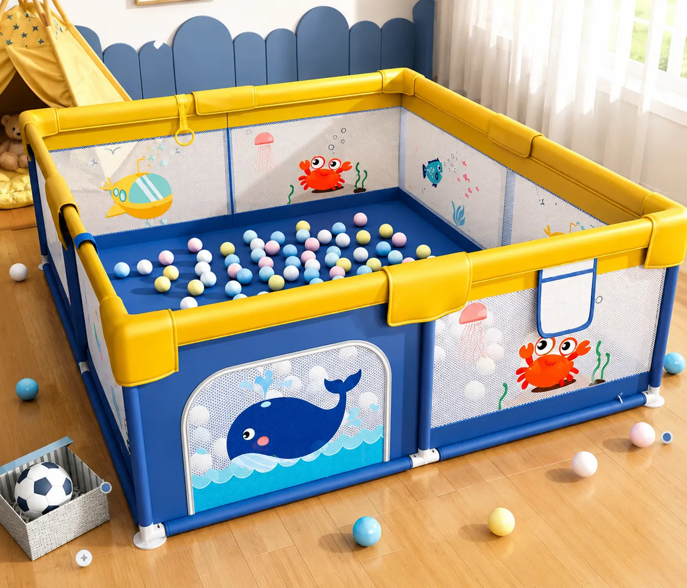 Corral de Juegos para Bebé con Tapete y Cesta