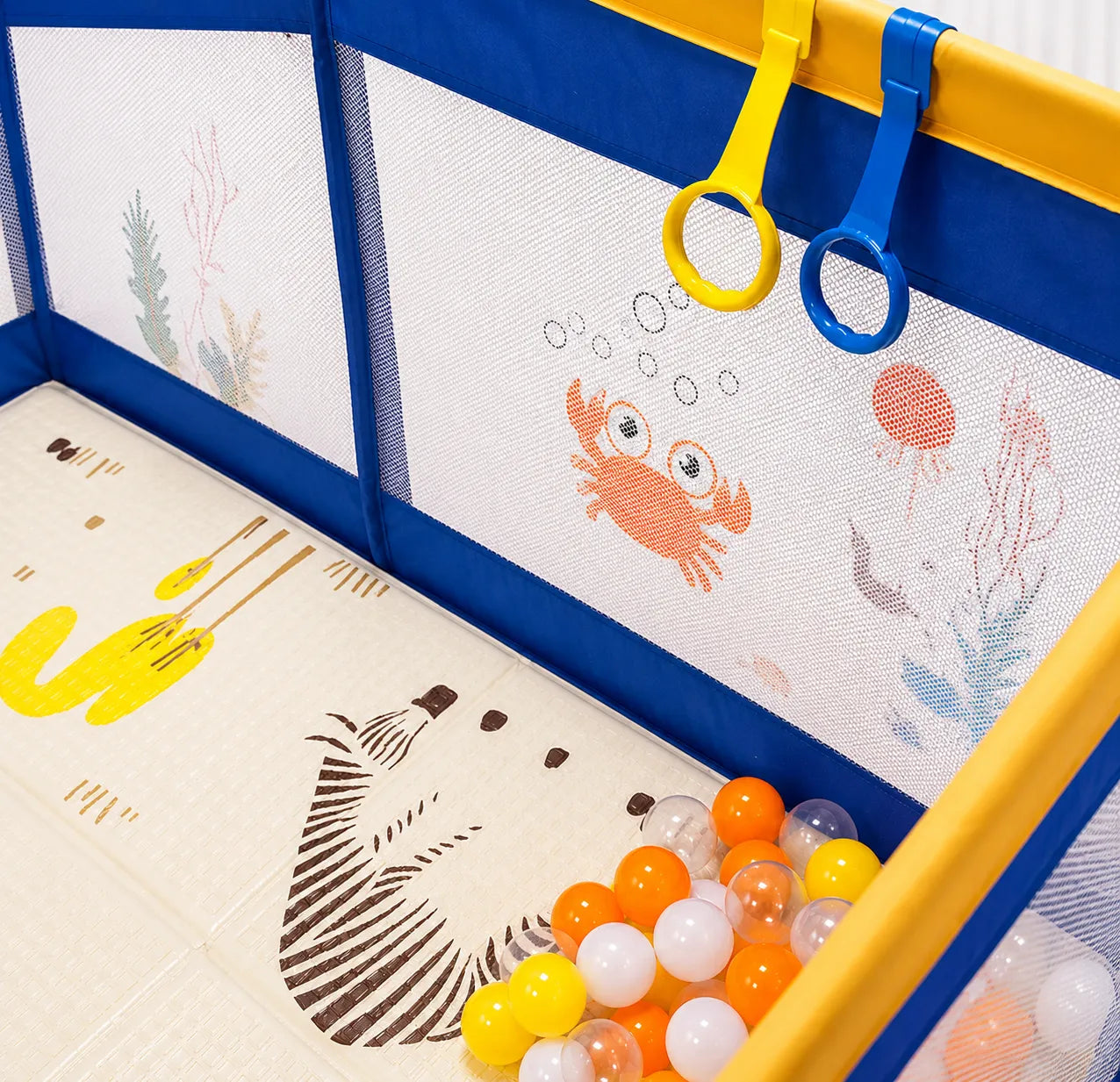 Corral de Juegos para Bebé con Tapete y Cesta
