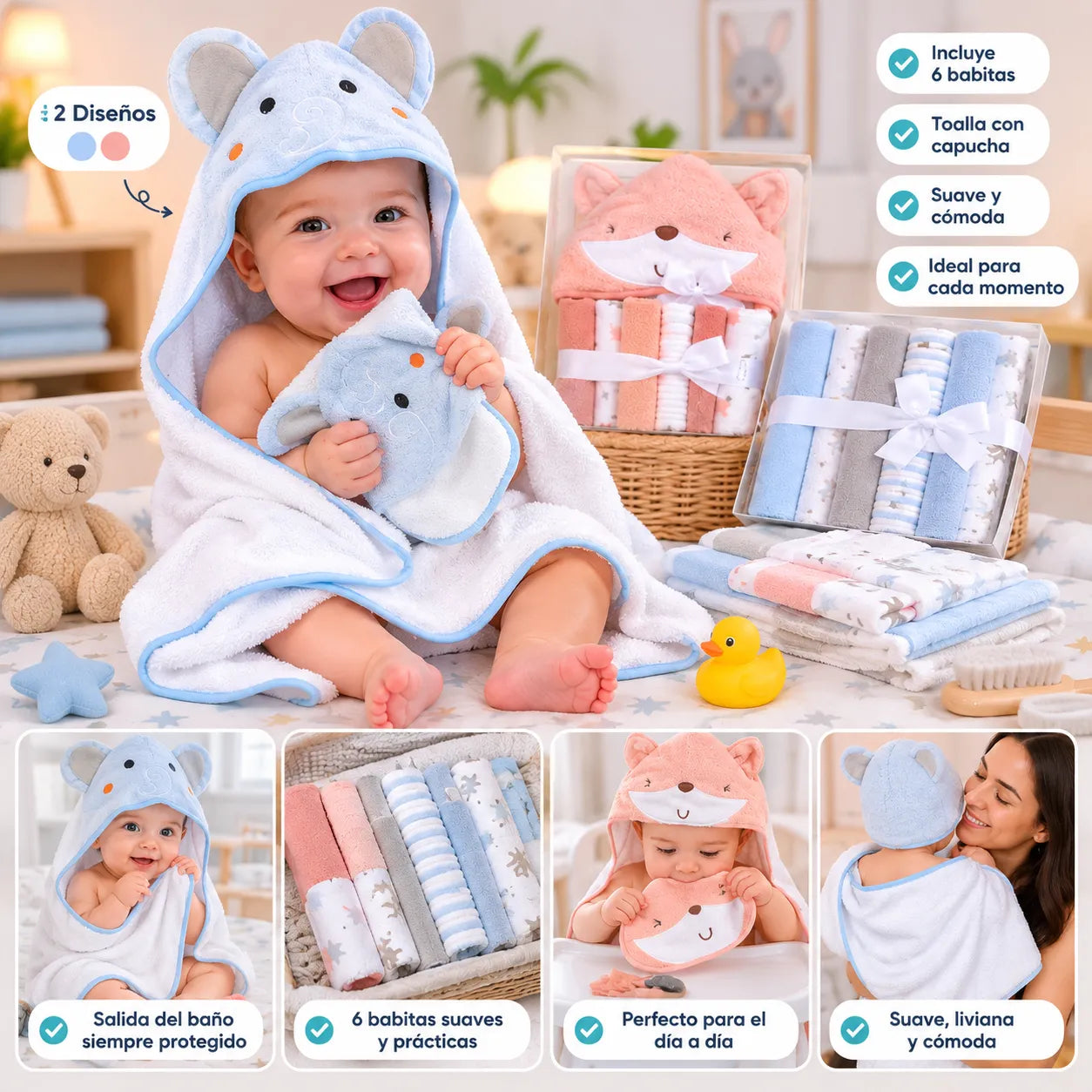 Set Toalla con Capucha + 6 Babitas