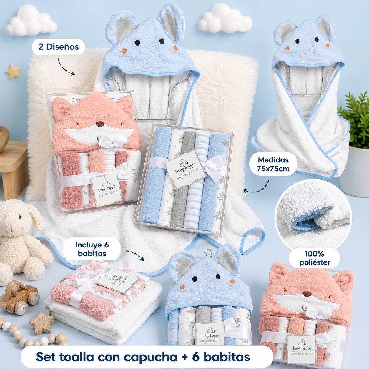 Set Toalla con Capucha + 6 Babitas