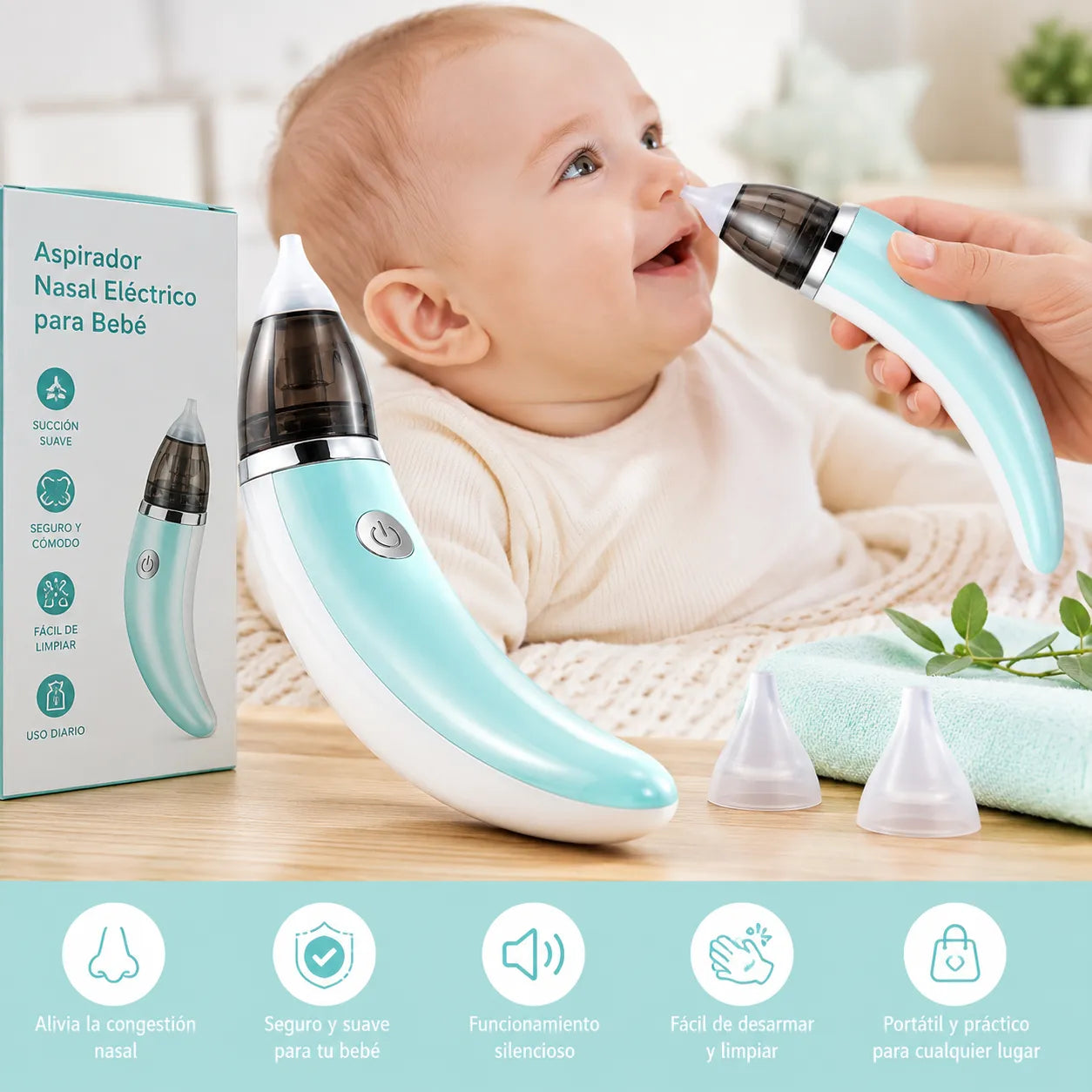 Aspirador Nasal Eléctrico HENHR1228 | Limpieza Suave y Práctica para Bebé