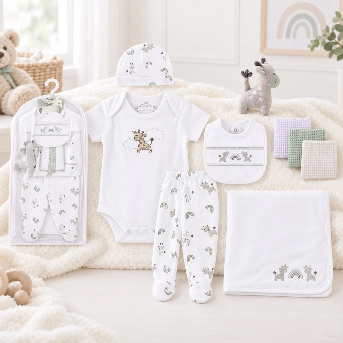 Set de Nacimiento Bordado Jirafas