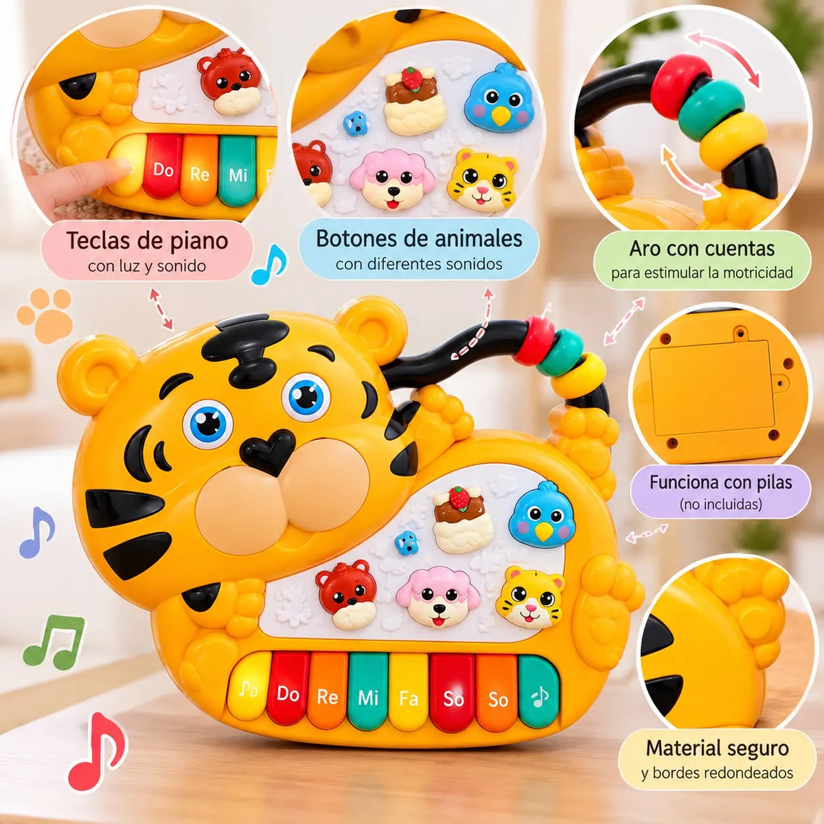 Piano Didáctico Tigre con Luces y Sonidos